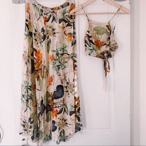Floral two piece Boho maxi skirt and crop top M
